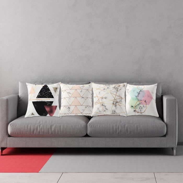 Housse De Coussin - Marbre - 4 Pcs - 45x45 Cm - Lavable Et Durable