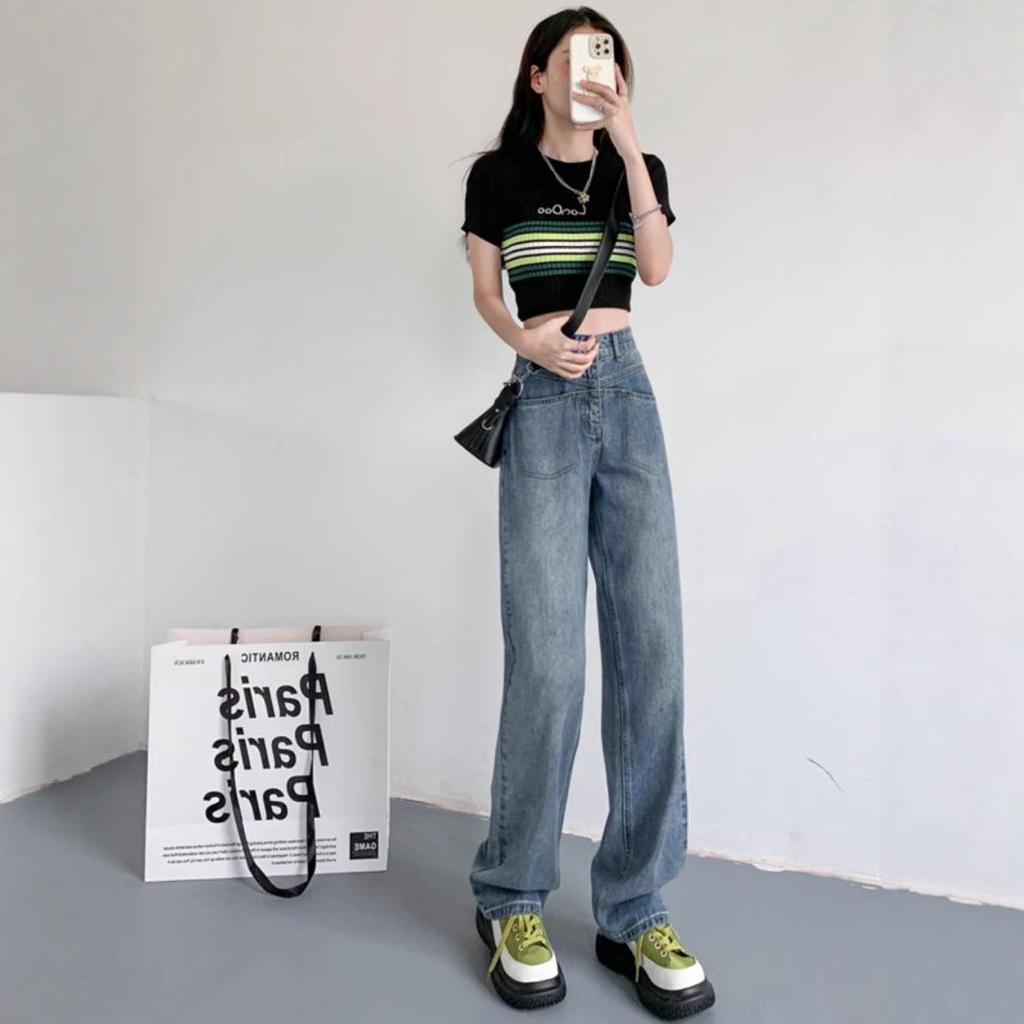 Women's 2025 Retro Wide-Leg Floor-Length Jeans - Summer Slimming Small Size