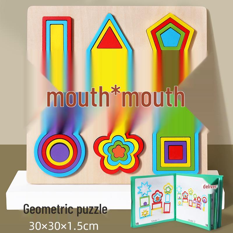 Montessori Wooden Geometric Shape Puzzle Blocks for Early Education