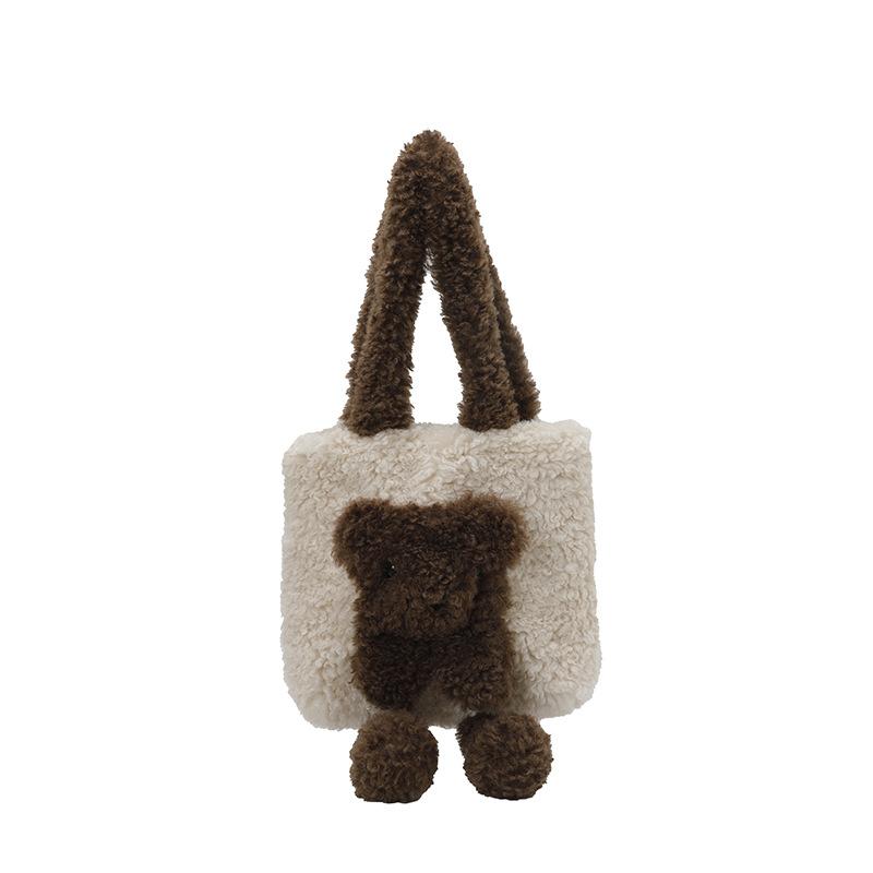 

Вместительная сумка-ведро, милая сумка-подмышка с мультяшным медведем, сумка через плечо для поездок на работу белый/кофейный