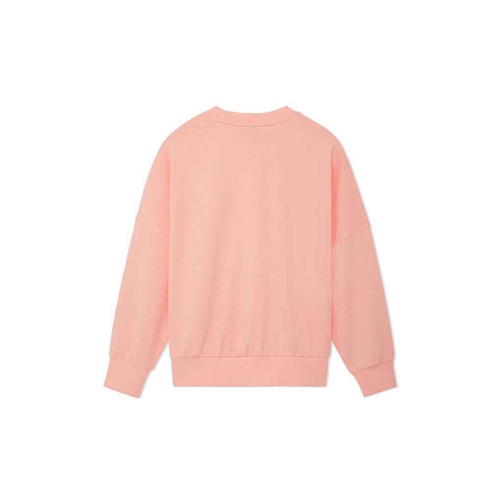 Li-Ning Gradient Logo Embroidered Solid Color Loose Crew Neck Sweatshirt Women Tops Bright-Lotus-Orange AWDRF42-5