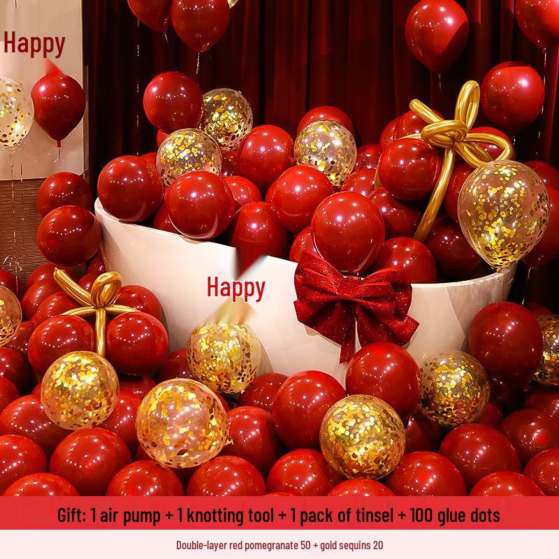 Red Double-Layer Wedding Balloon Arrangement Set for Bridal Chamber & Engagement