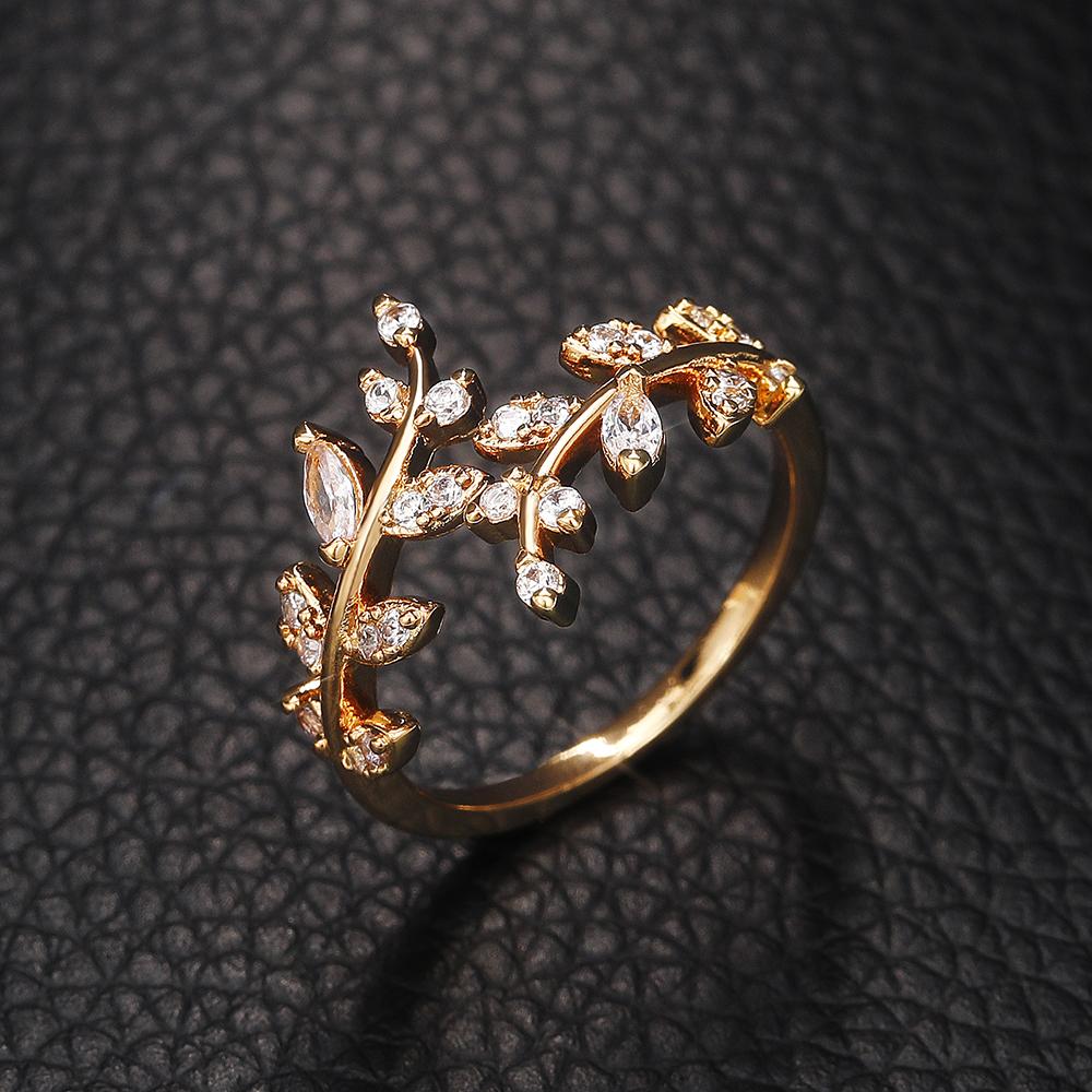 Huitan Fancy Leaf Design Adjustable Opening Rings for Women Sparkling Cubic Zirconia Olive Ring Party Daily Wear  Jewelry