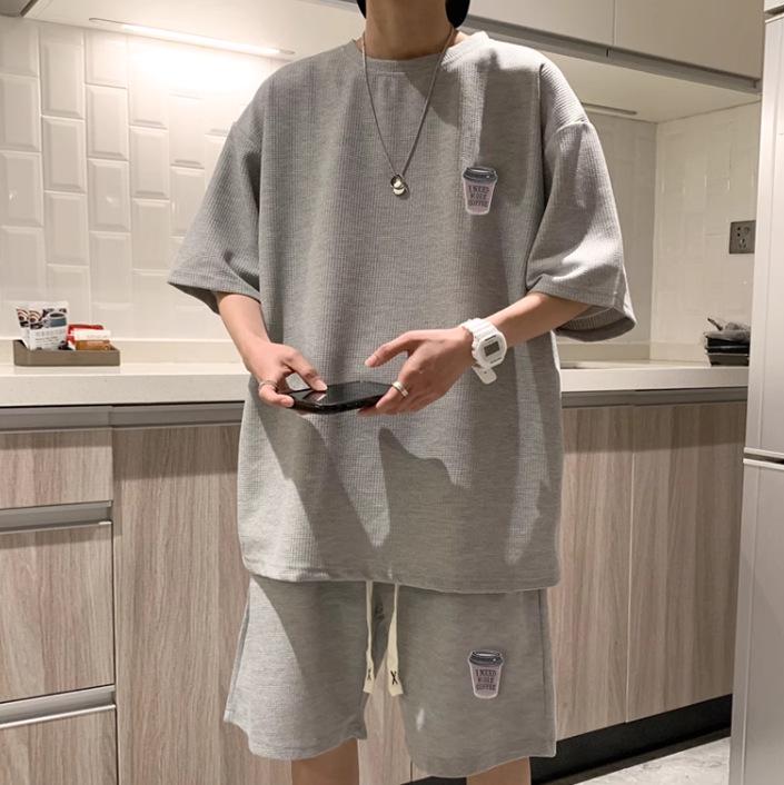 Men's Trendy Summer Sportswear Set - Short Sleeve T-Shirt & Casual Basketball Shorts, Korean Style 2025
