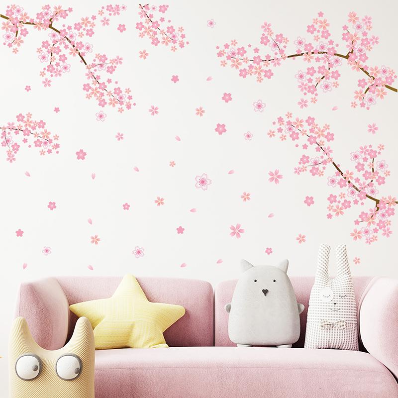 Pink Plum Blossom Branch Wall Sticker Bedroom Living Room Furniture Background Wall Decal Mural Pvc