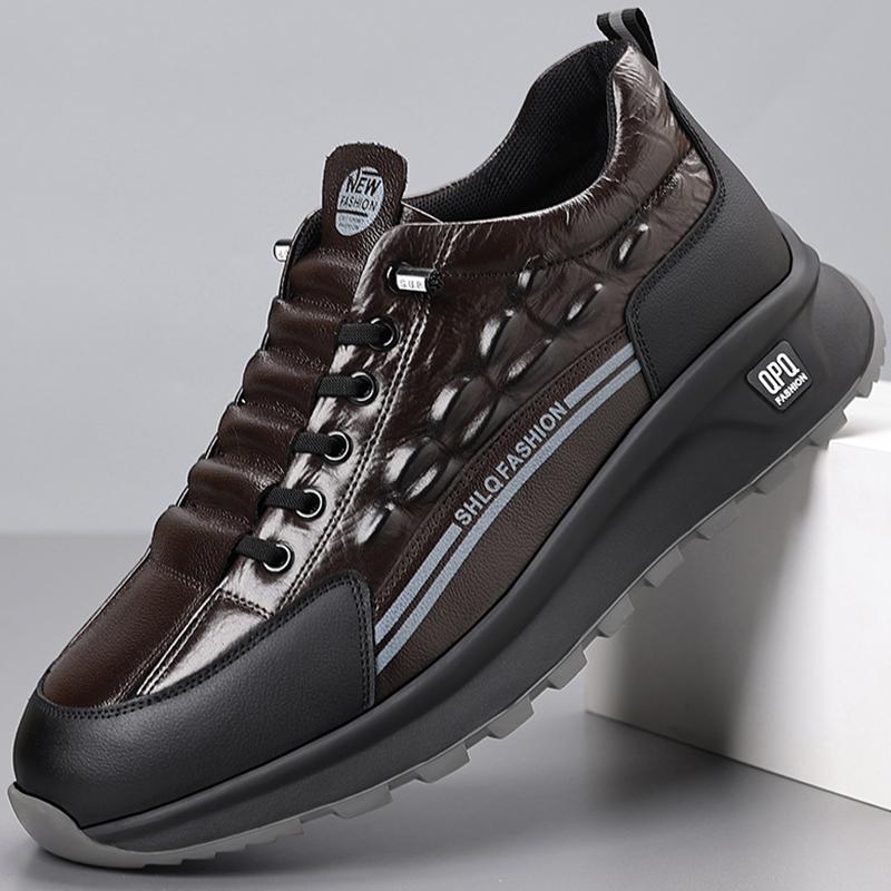 New Casual Sports Sneakers for Men Autumn Winter Cowhide Crocodile Print Men Shoes Soft Sole High Quality Leather Non-slip Shoes