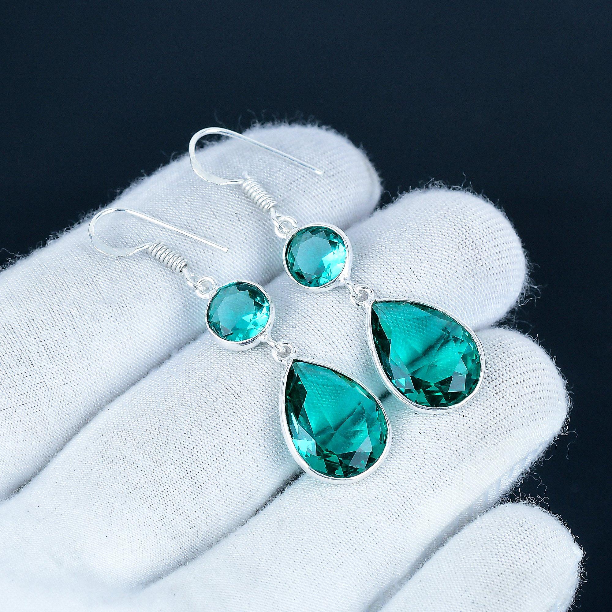 

Beautiful Green Apatite Gemstone Earrings, 925 Sterling Silver Earring, Handmade Boho Silver Jewelry Dangle Earrings, Gift For Mom 7 Cm зелёный