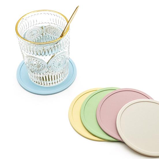 2Pcs 10CM Silicone Coaster Heat-resistant Non-slip Raised Edge Spill-proof Countertop Round Drink Coffee Tea Cup Holder Kitchen Supplies