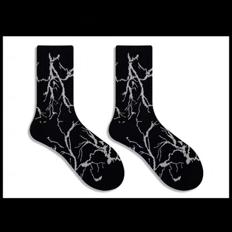 Harajuku Hip-Hop Street Sports Skate Ponožky Kravata Dye Bavlna Lightning Designer Happy White Socks Women