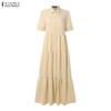 ZANZEA Women Casual Turn Down Collar Loose Short Sleeve Long Dress