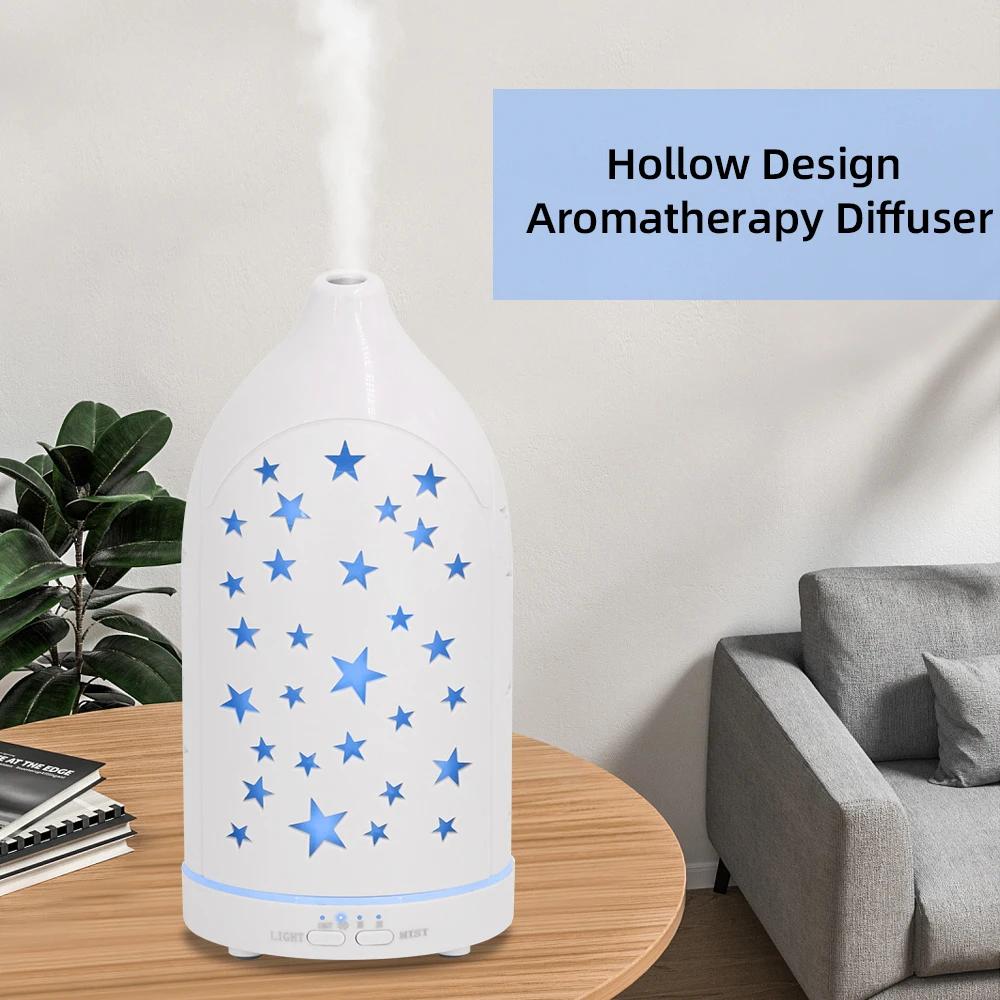 Ultrasonic Essential Oil Diffuser with 7 Color LED Lights, Star Hollow Design, Quiet & Auto Off
