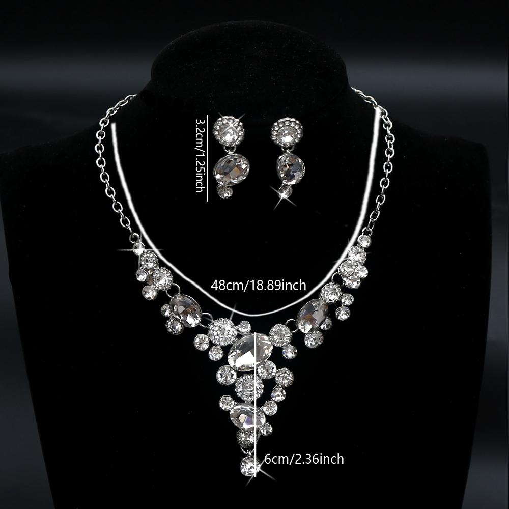 3pcs Luxurious Sparkling Round Rhinestone Splicing Alloy Necklace Earrings  Wedding Ball Dress Temperament Crystal Jewelry Set