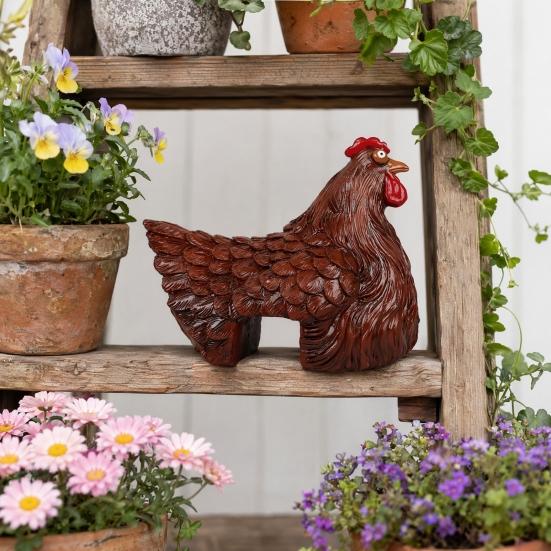 Ornamento de Cerca em Forma de Galinha, Resina com Textura de Pena 3D, Figura de Galinha Gordinha Fofa para Casa Jardim Fazenda Pátio Quintal