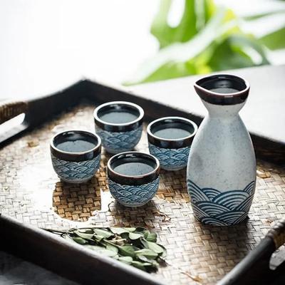 Japanese Traditional Ceramic Sake Set with Decanter and Cups Elegant Home Bar Ware for Housewarming Gift and Dining Table Decor