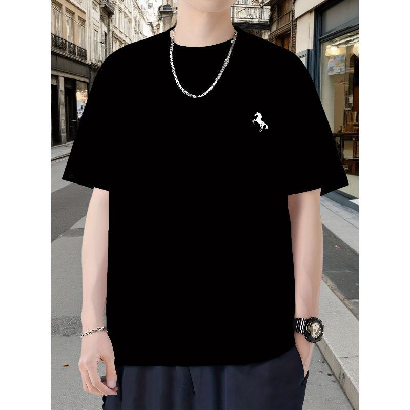 

European Size Men S Short-Sleeve T-Shirt for Summer Street Fashion, Casual Sports Print Top 4XL чорний
