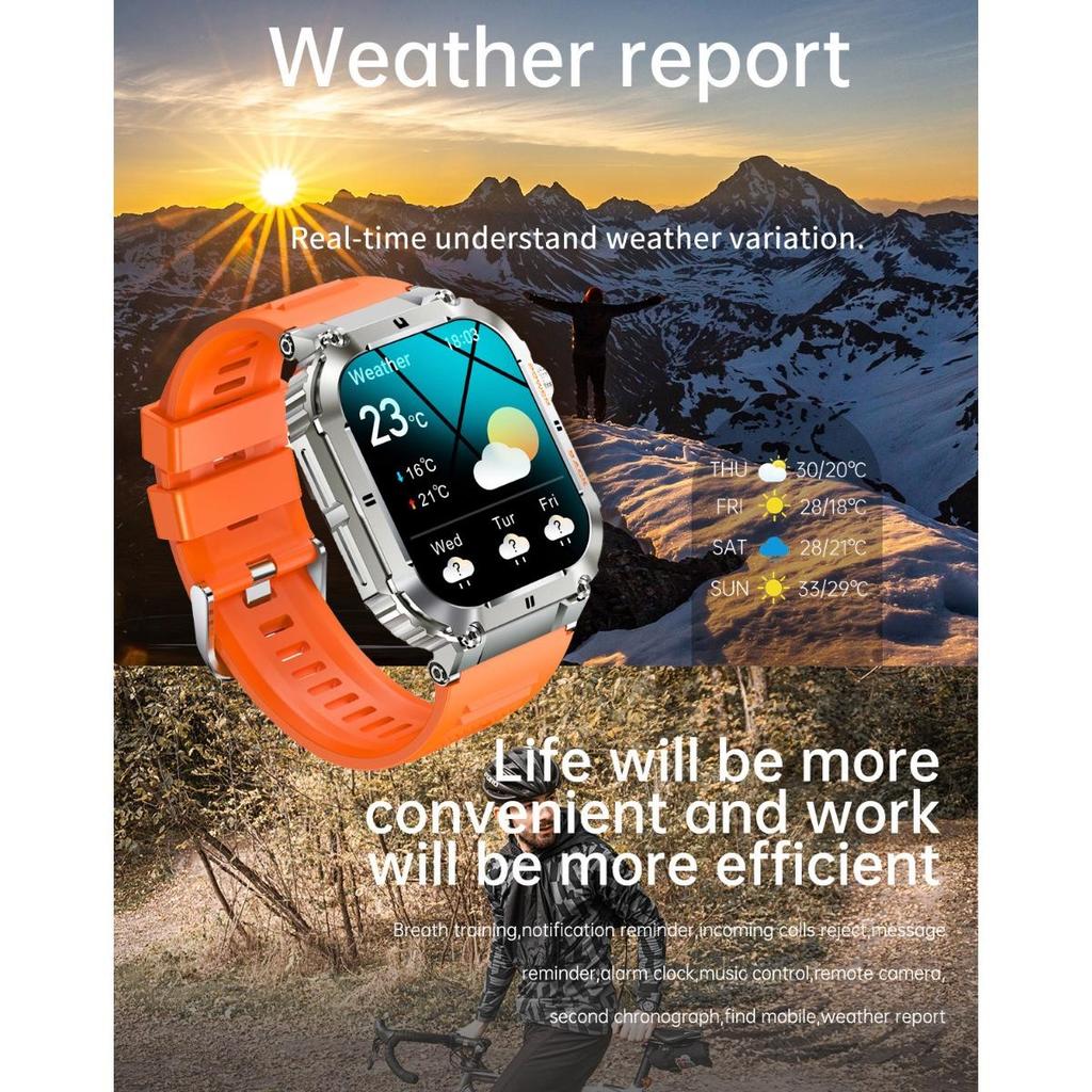 New Rugged Military Smart Watch Outdoor Sport Bracelet 1.96'' HD Display Sports Fitness AI Voice Smartwatch