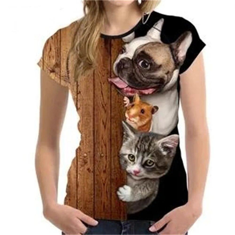 

Женская футболка с мультяшной собакой и 3D принтом, летняя сексуальная футболка с круглым вырезом, модная, с коротким рукавом, уличная, в стиле Харадзюку, удобная женская повседневная футболка XS