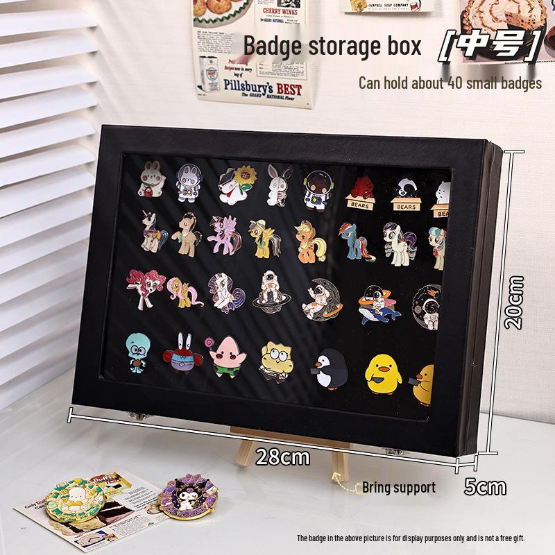 Commemorative Medal Storage Box with Brooch Lid, Ribbon, Display Stand, and Dustproof Felt