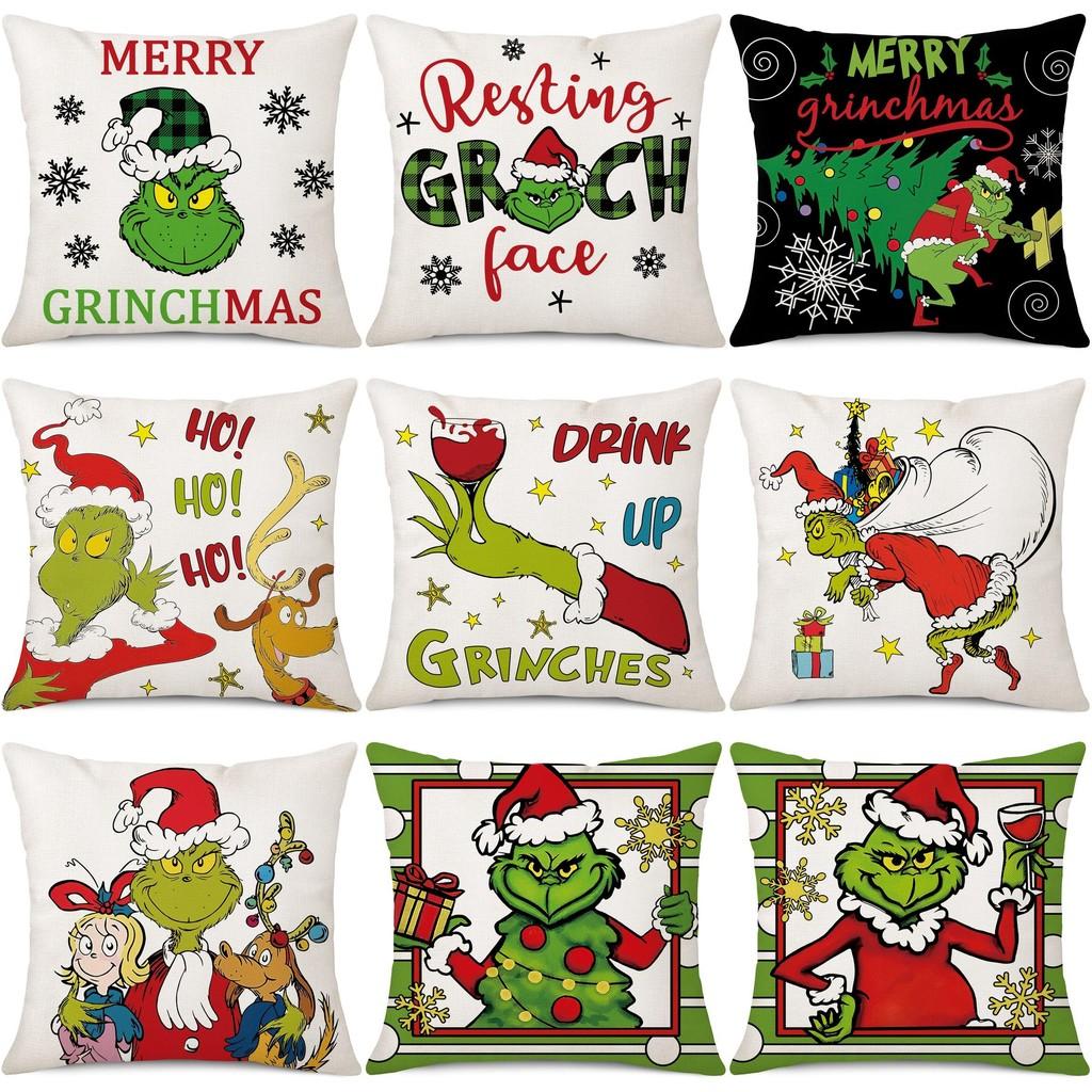 Cozy Green And Red Grinch Christmas Pillow Cover For Stylish Home Dcor 45x45cm
