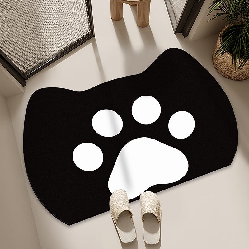 Diatom Mud Floor Mat Bathroom Water Absorption Quick-drying Foot Pad Cartoon Black Cat Dirty-resistant Anti-slip Pad Household Bathroom Entrance Mat