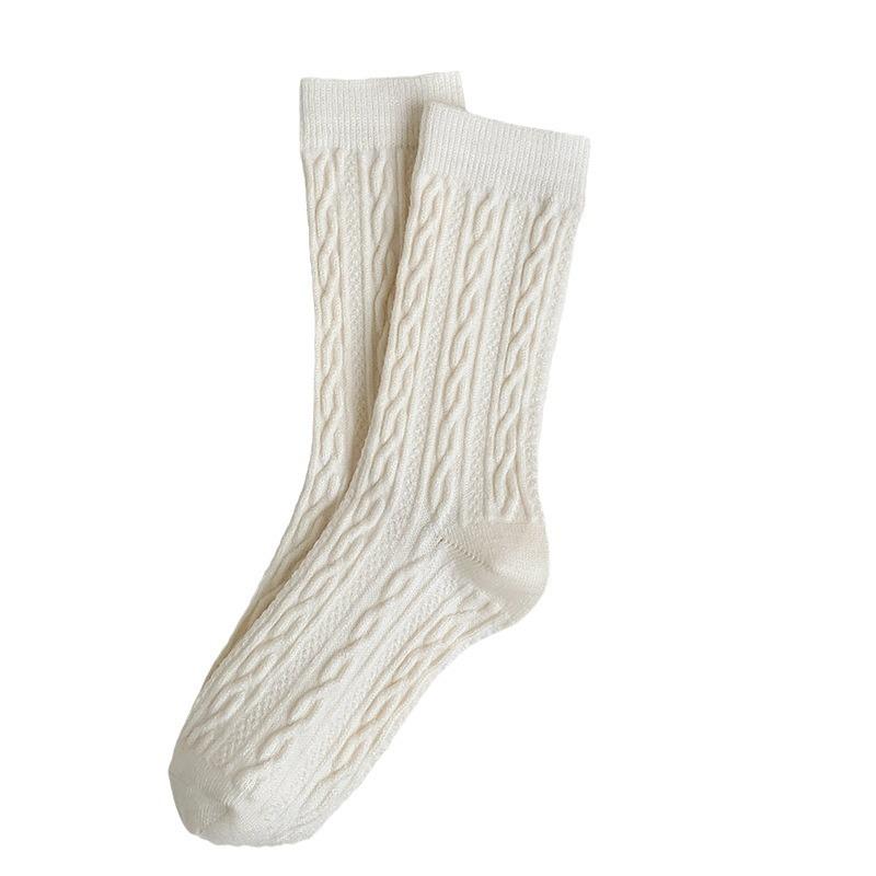 Women's Mid-Calf Cable Knit Wool Socks - Thick, Warm Cashmere with Velvet, Slouchy Style for Autumn/Winter 2023
