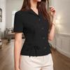 ZANZEA Women Turn Down Collar Summer Short Sleeve Blouse