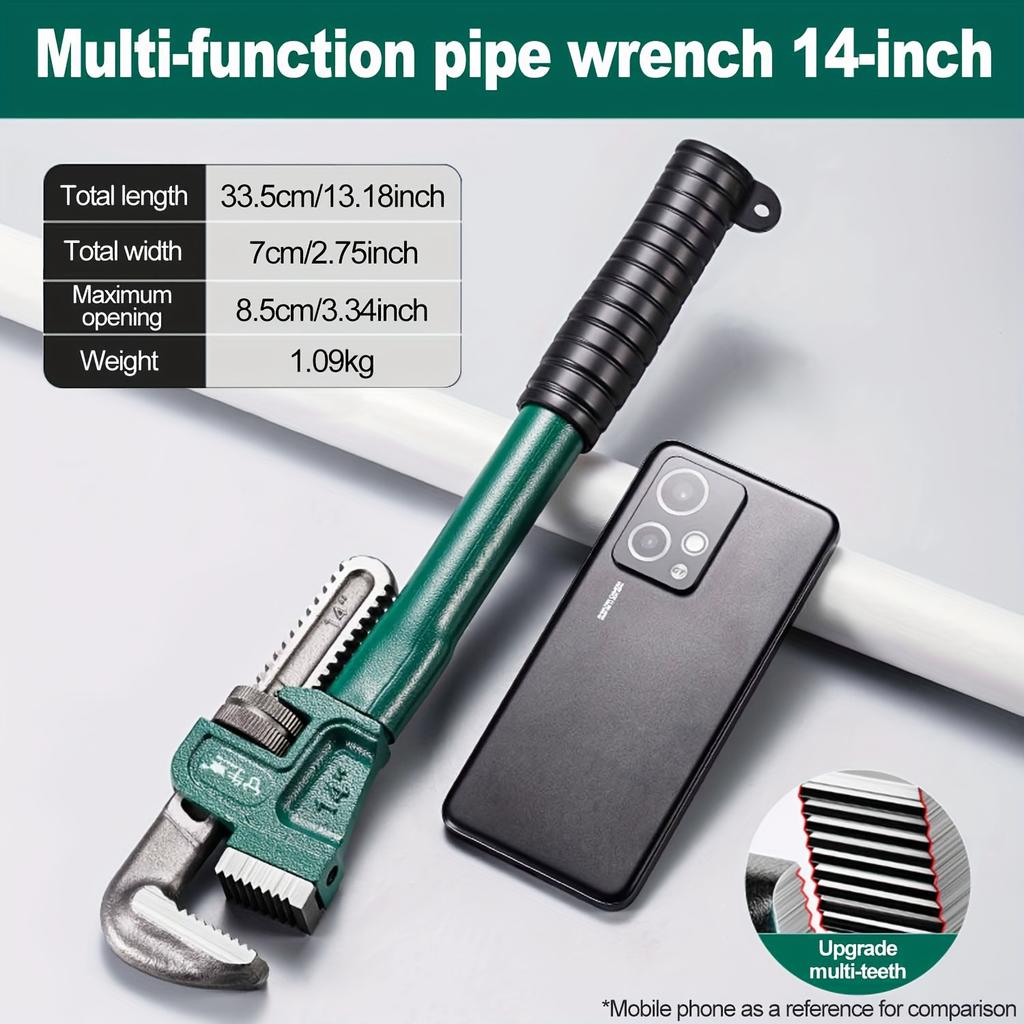8/10/12/14 Inch Heavy-Duty Steel Pipe Wrench Set, Adjustable Straight Plumbing Wrench with Soft Grip Handle