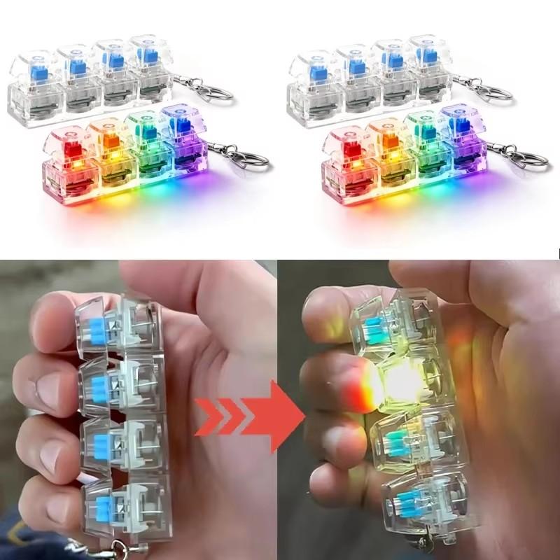Transparent RGB Clicker Keychain Fidget Pad 4-Button Tactile Feedback Stress Relief Mini Light-Up Gadget Desk Accessory Gift