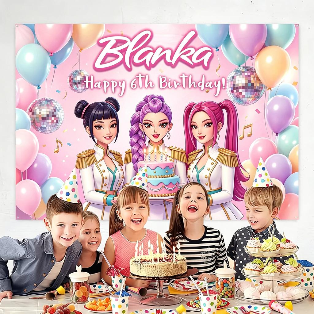 KPop Demon Hunters Pink Girl Backdrop Birthday Party Decoration Customizable Name Photo Portrait Banner Background Wall Supplies