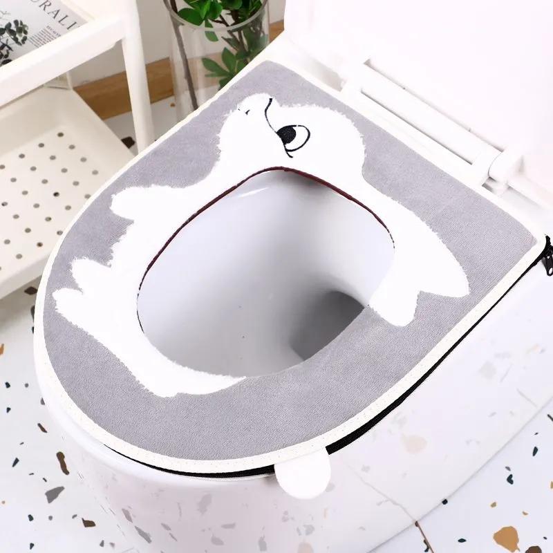 

Короткий бархатный коврик для унитаза с рисунком и ручкой, водонепроницаемый чехол для сиденья унитаза из полиуретана на все сезоны, на молнии