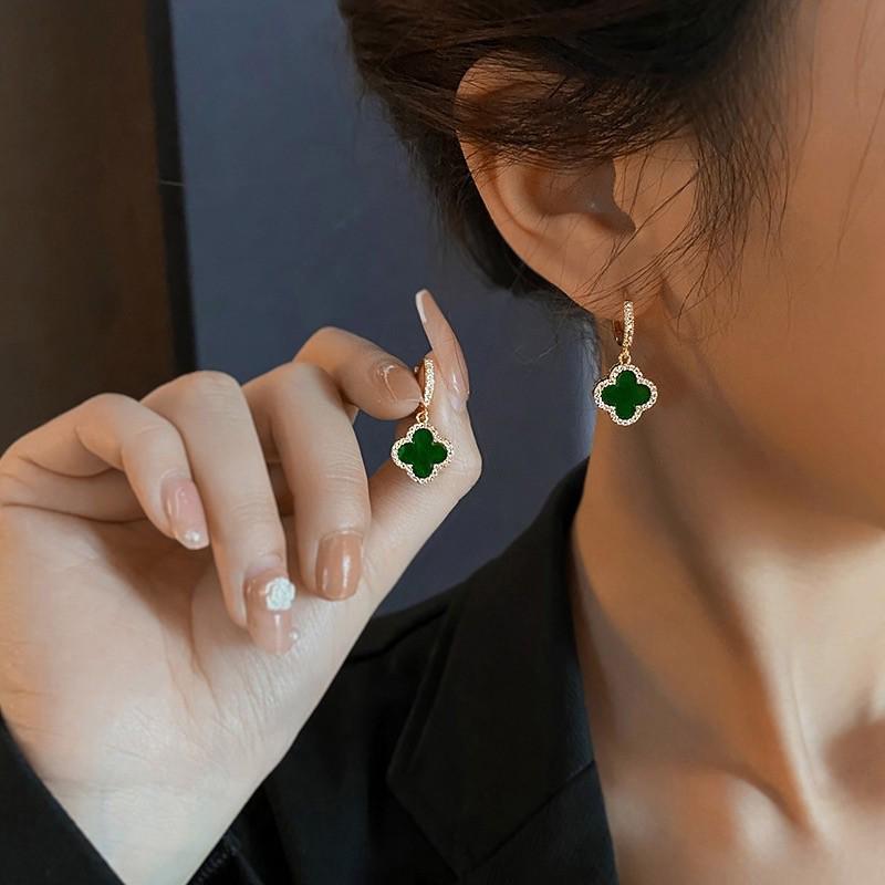High-End Women's Green Four-Leaf Clover Dangle Earrings - 2025 Trendy Fashion Jewelry