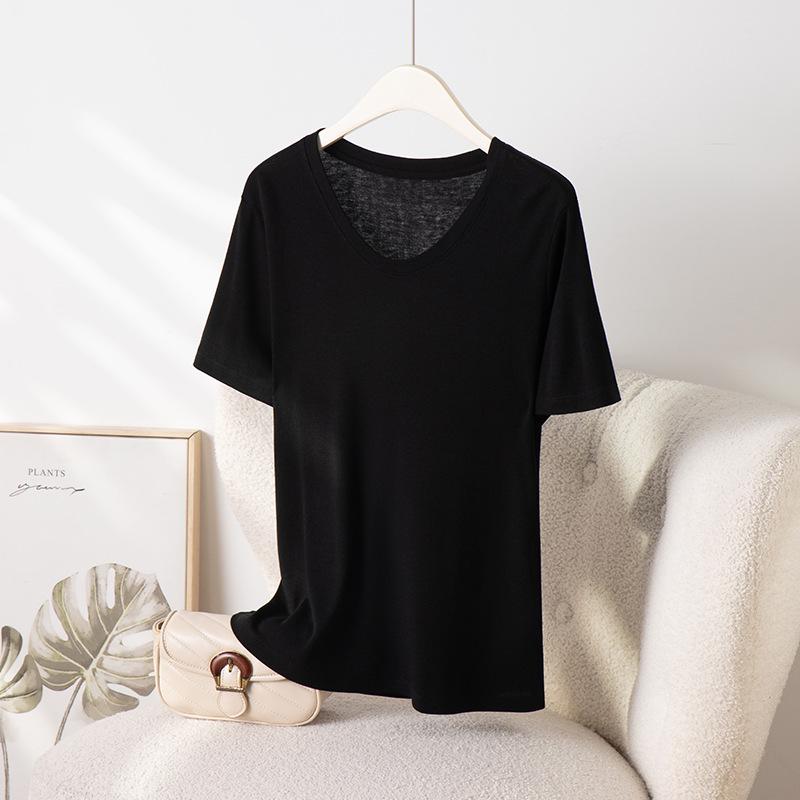 2026 Hangzhou Women's Mulberry Silk Lyocell U-Neck Tee - Lightweight, Breathable, Short-Sleeved Summer Fashion
