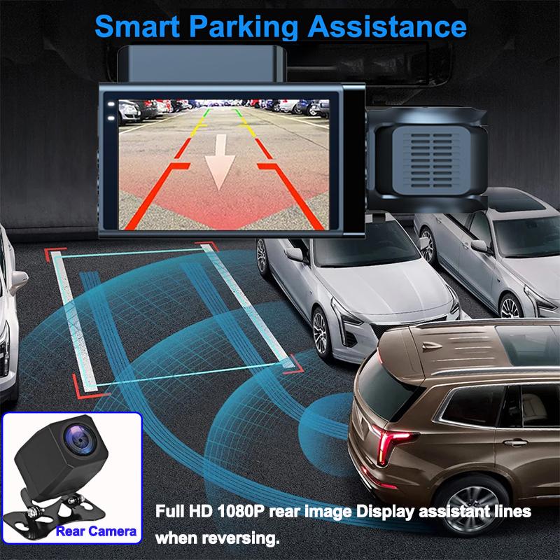 Câmera de painel de três lentes para carros Black Box HD 1080P Gravador de vídeo de carro com WIFI Visão noturna G-sensor Gravação em loop DVR Câmera de carro