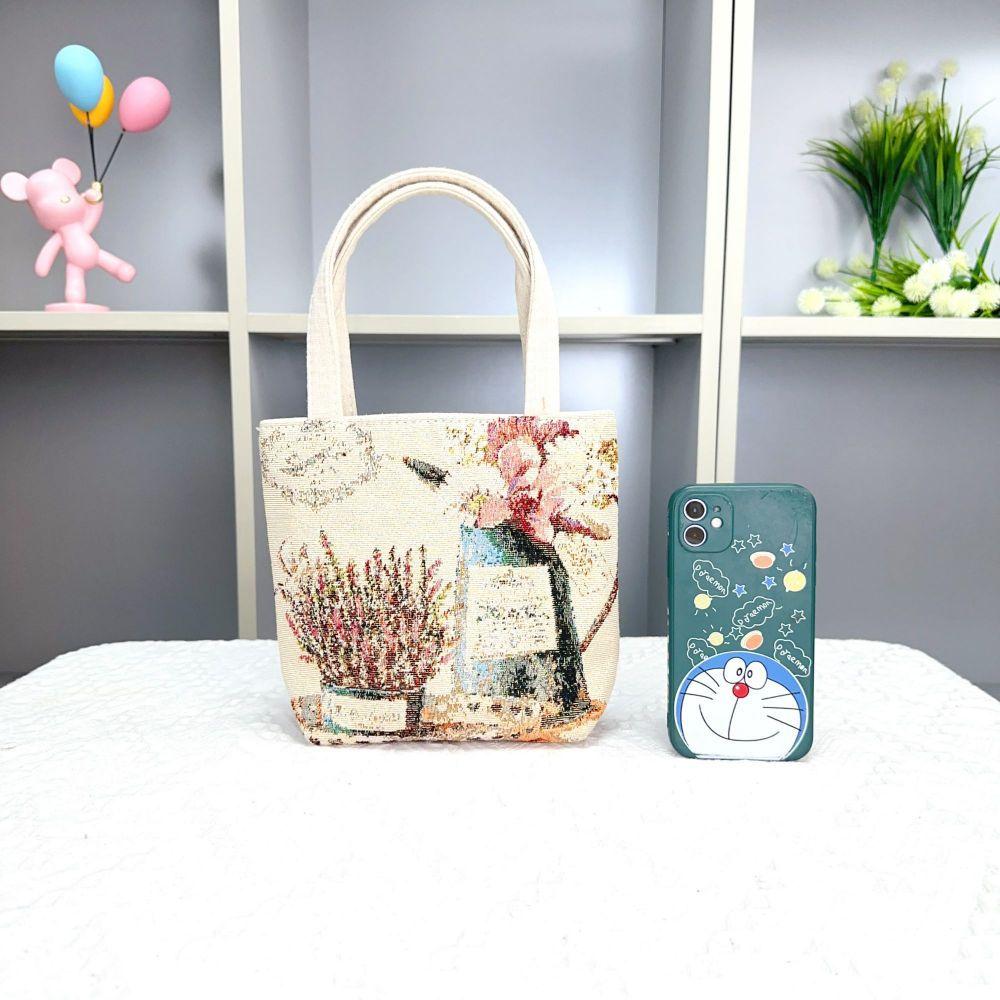 Popular Canvas Bag, Mobile Phone Change Bag, Cartoon Bag, Double-sided Jacquard Hand Bag, Cute Small Bag with Embroidery Pattern.