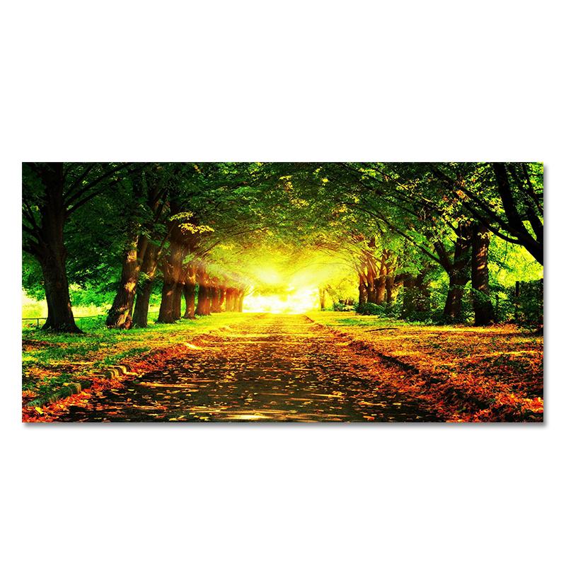 Road Tree Sun Rays Krajina Nástěnné umění Horské plátno Plakáty a obrazy Moderní nástěnný obraz do obývacího pokoje