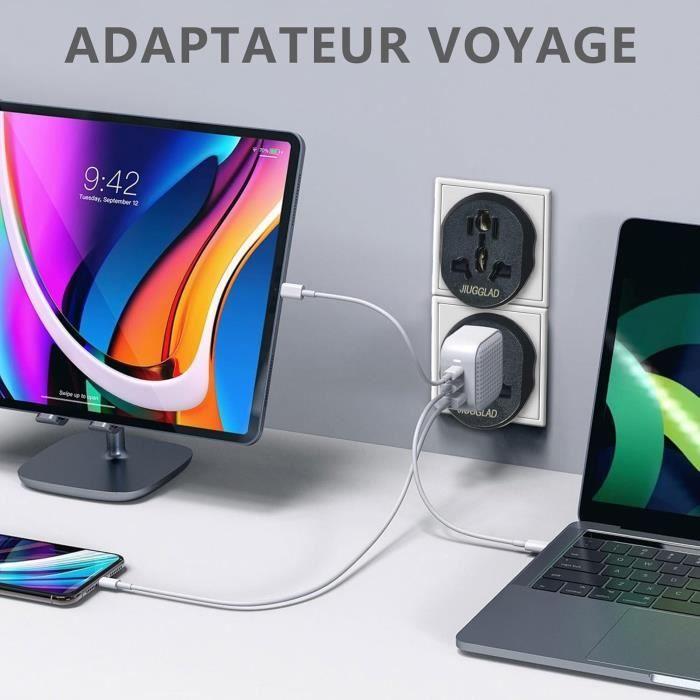 Adaptateur de voyage - JIUGGLAD - UK vers EUR - Pack de 2 - Sécurisé - Universel
