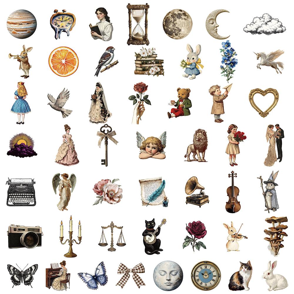 10/30/50PCS Vintage Cartoon Aesthetic Stickers Waterproof Decorative Stationery Phone Case Retro Decoration Decals Toys Toys