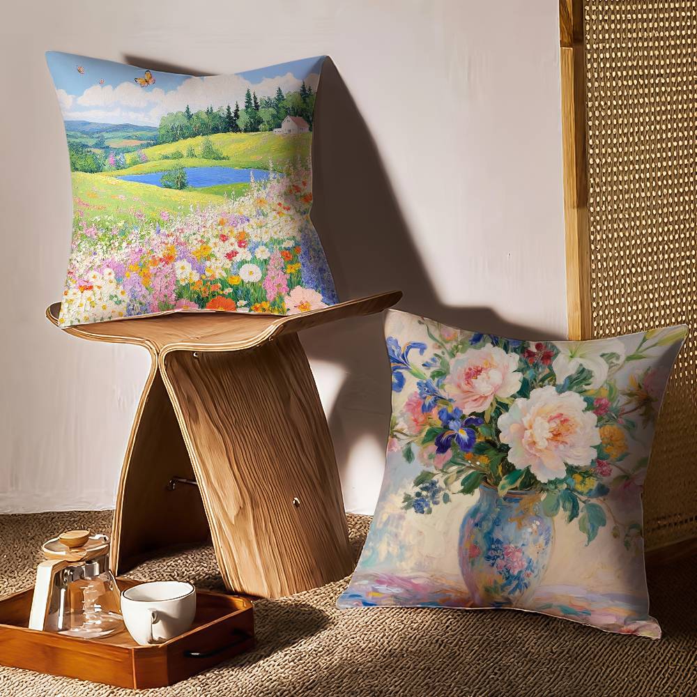 Flower Vase Pillow Case Sofa and Living Room Decorative Cushion Covers Dust-proof and Mite-proof Invisible Zipper