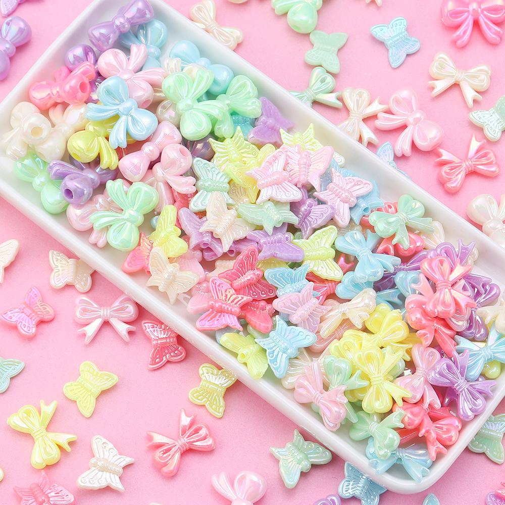 100/200pcs Acrylic Beads Plated Color Butterfly Bow Loose Beads For Jewelry Making DIY Bracelets Necklace Earrings Accessories