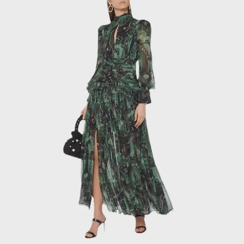 Australian Fashion Silk Print High-Slit Seaside Holiday Dress