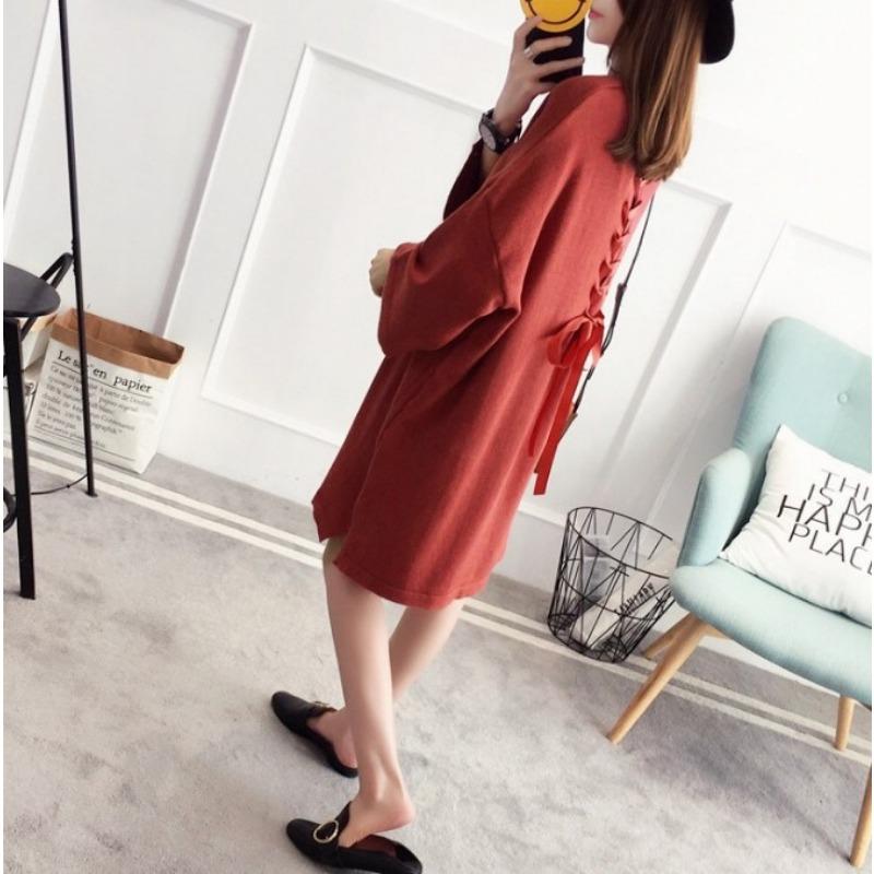 

Осенне-зимняя женская одежда партия новый пуловер для беременных женский свободный вязаный свитер модное свитерное платье средней длины прилив One Size кирпич красный