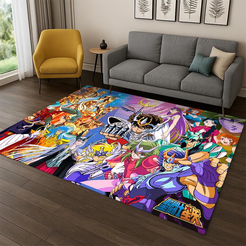 Retro Saint Seiya Anime Cartoon Carpet Rug for Playroom Bedroom Living Room Sofa Home Decor,kid Area Rug Non-slip Floor Mat