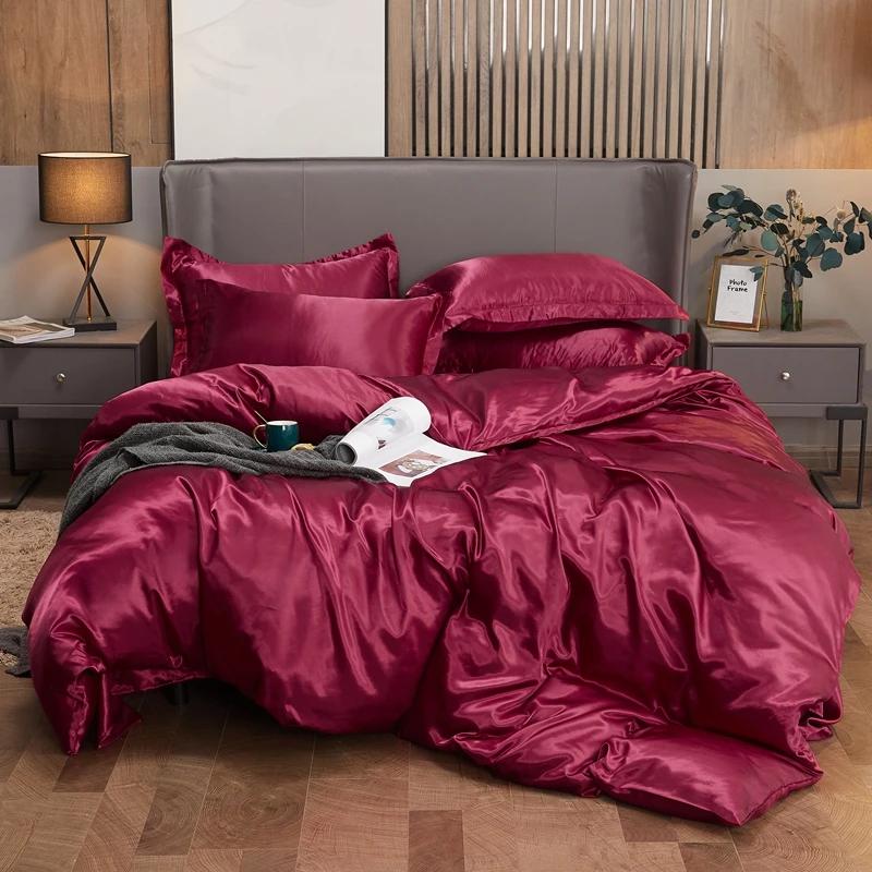 Luxury Rayon Bedding Set Solid Color Luxury Bedding Kit Satin Duvet Cover Set Bed Set Pour Lit Double,Queen,King,2pcs/3pcs/4pcs