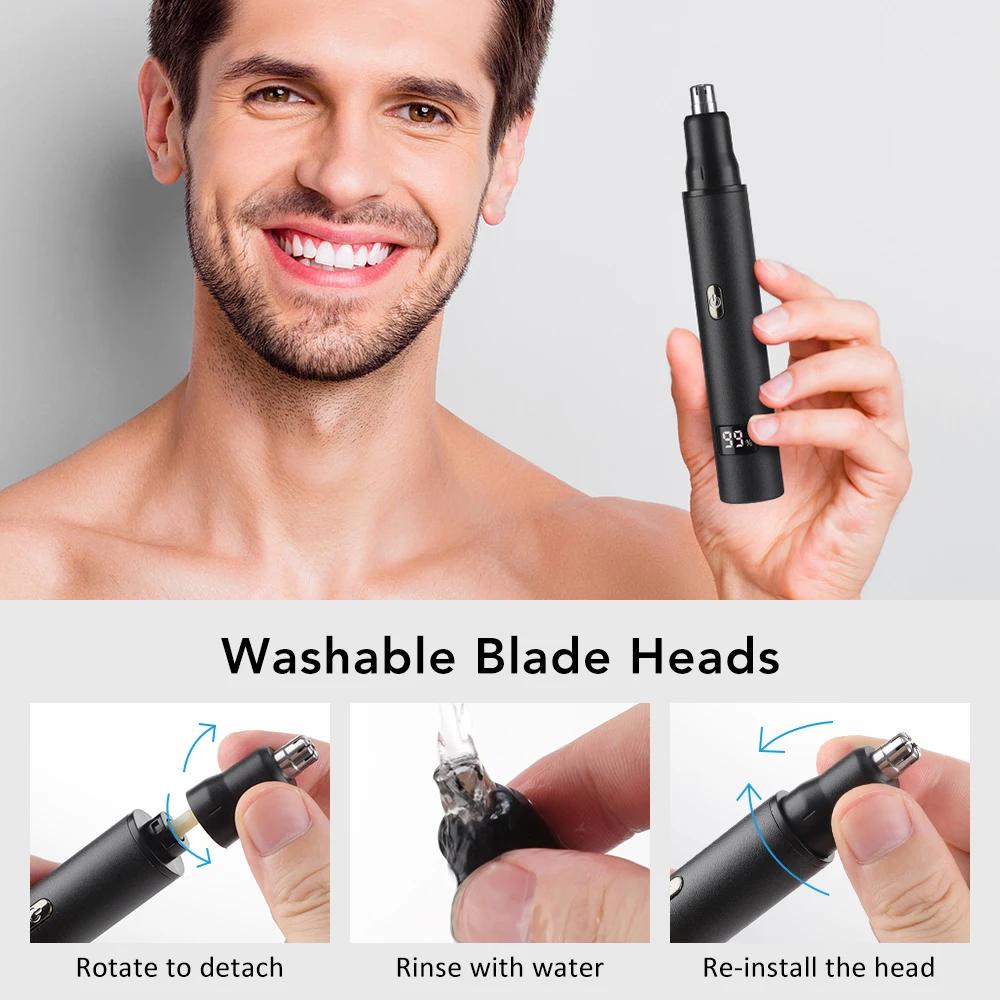3 In 1 Electric Nose Hair Trimmer for Men Portable Digital Display Nose Ears Hair Eyebrow Trimmer 360° Roating Painless Safe