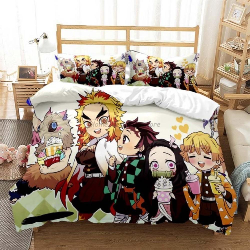 Anime Demon Slayer Sengetøysett Japansk Tegneserie Sengetøy 200x220 Tenåringsjenter Twin Single Queen King Full Dynetrekksett
