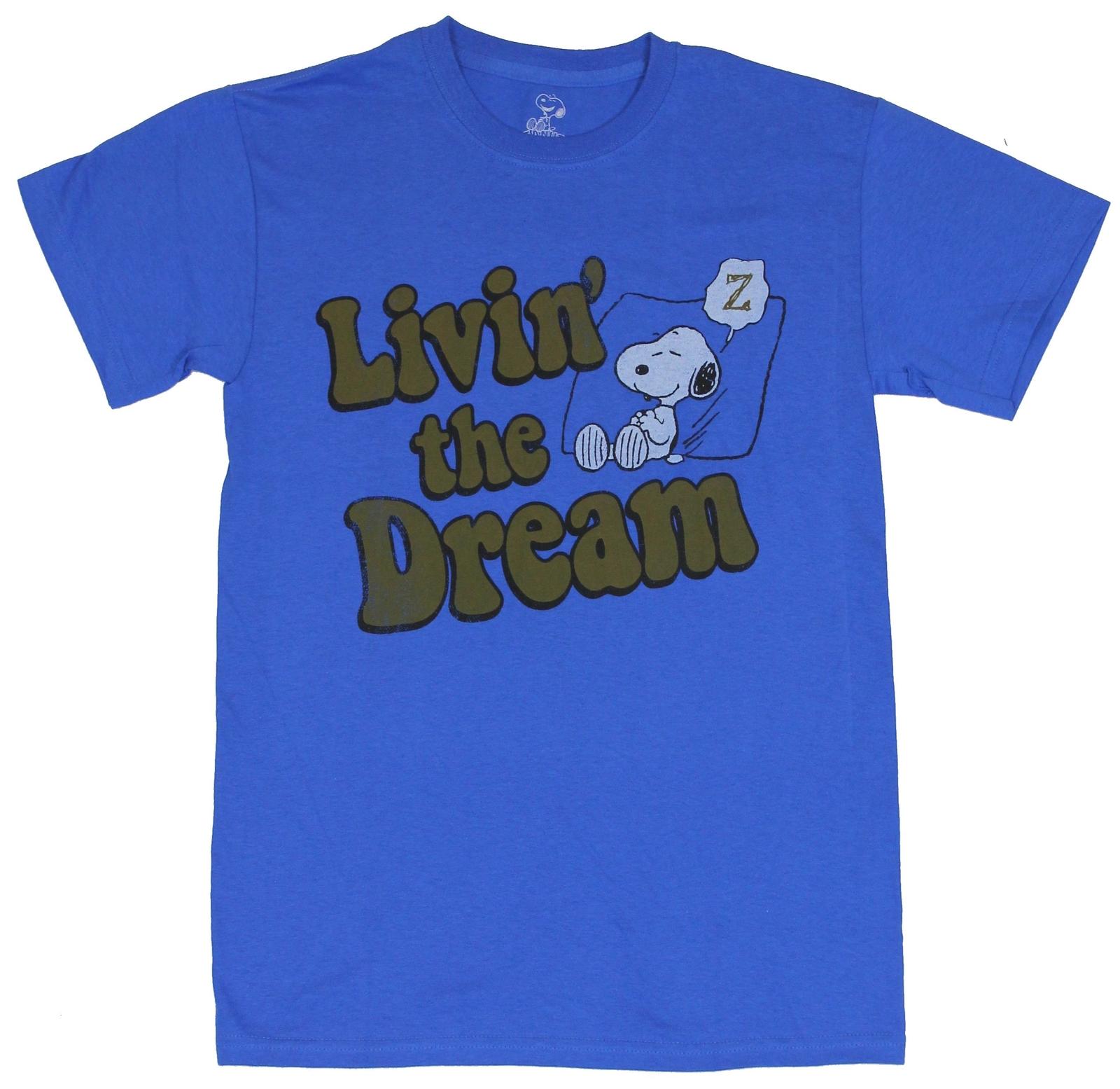 Peanuts Mens T-shirt Living the Dream Pillow Relaxing Snoopy Image L