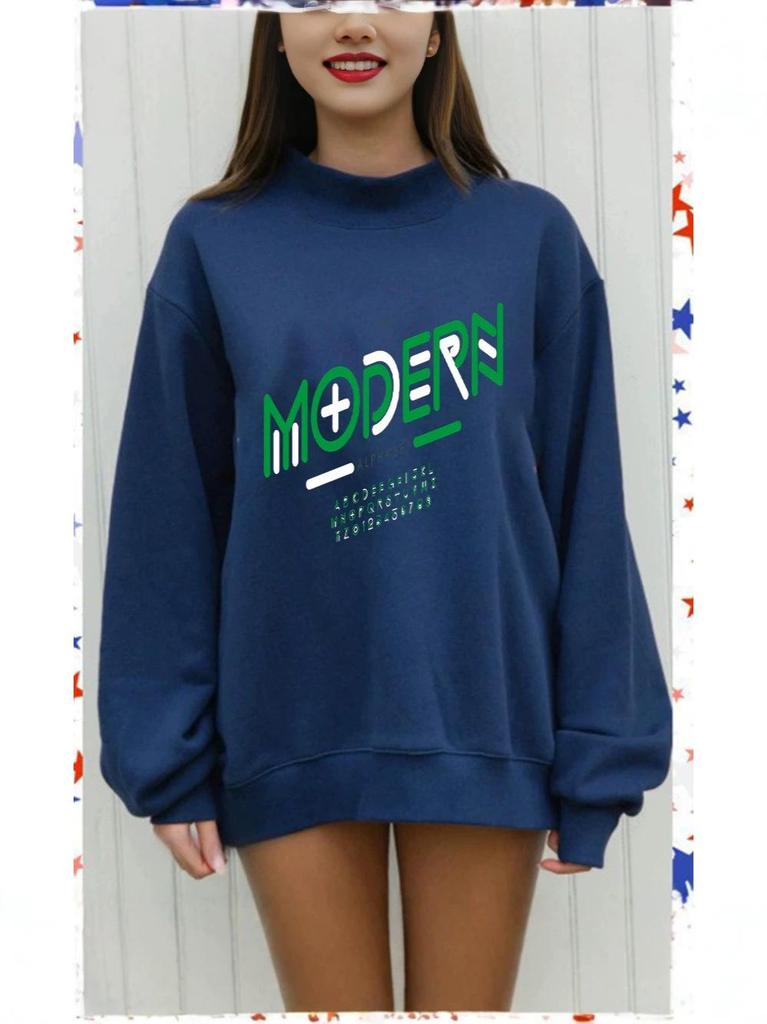 European Heavyweight Autumn Women's Trendy Hoodie - Casual Loose Fit, Hot Stamping, Long Sleeve, Mid-High Neck.