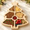 Holiday Table Centerpieces Wooden Christmas Divided Tray, Gingerbread Man Santa Xmas Tree Compartment Snack Claus Party Platters Platter, Wood