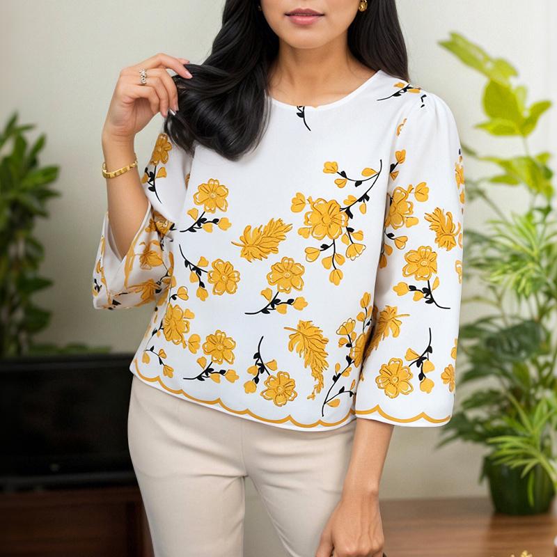 ZANZEA Women Casual Round Neck 3/4 Sleeve Loose Summer Print Blouse