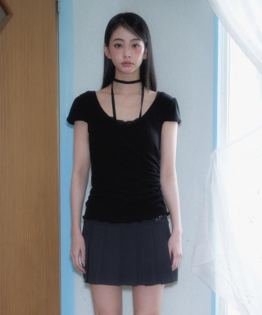 ROSEFRANTZ Corsage Shirring T-Shirt [Black]